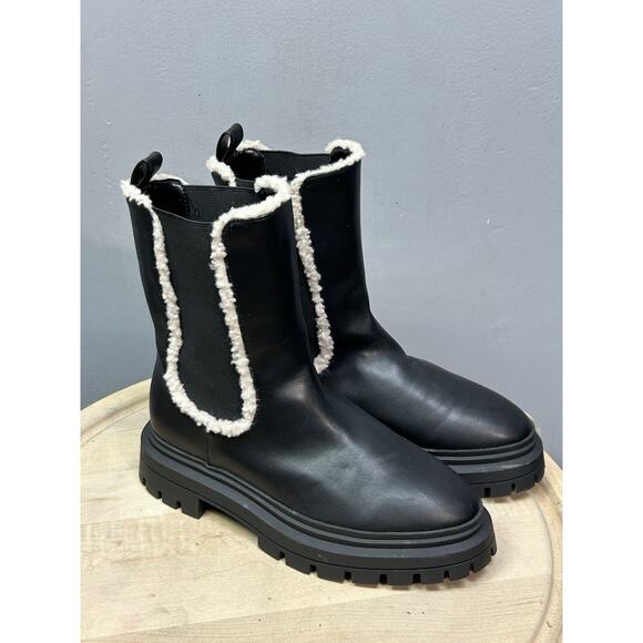 Express‎ Black pull on boots Womens 9 faux fur lining chunky Y2K Combat Grunge - Picture 7 of 9